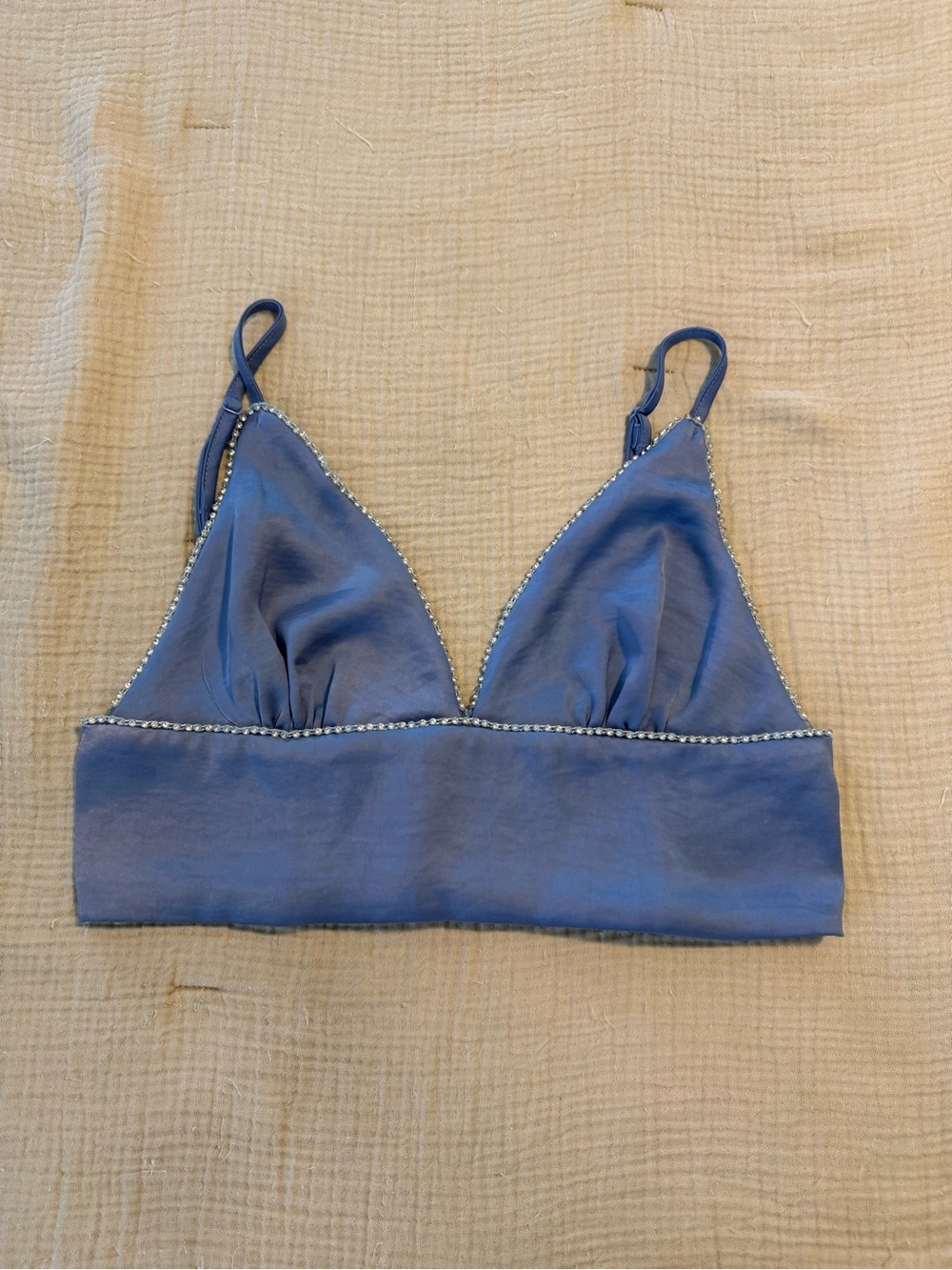 Wirefree Blue Triangle Bralette with Beaded Trim